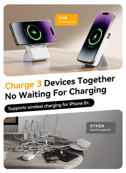 Magnetic Portable Charger, 10000mAh Wireless Power Bank with 20W USB-C Fast Charging, Foldable Stand & LED Display Magnetic Battery Pack, Compatible with iPhone 16/15/14/ All Series