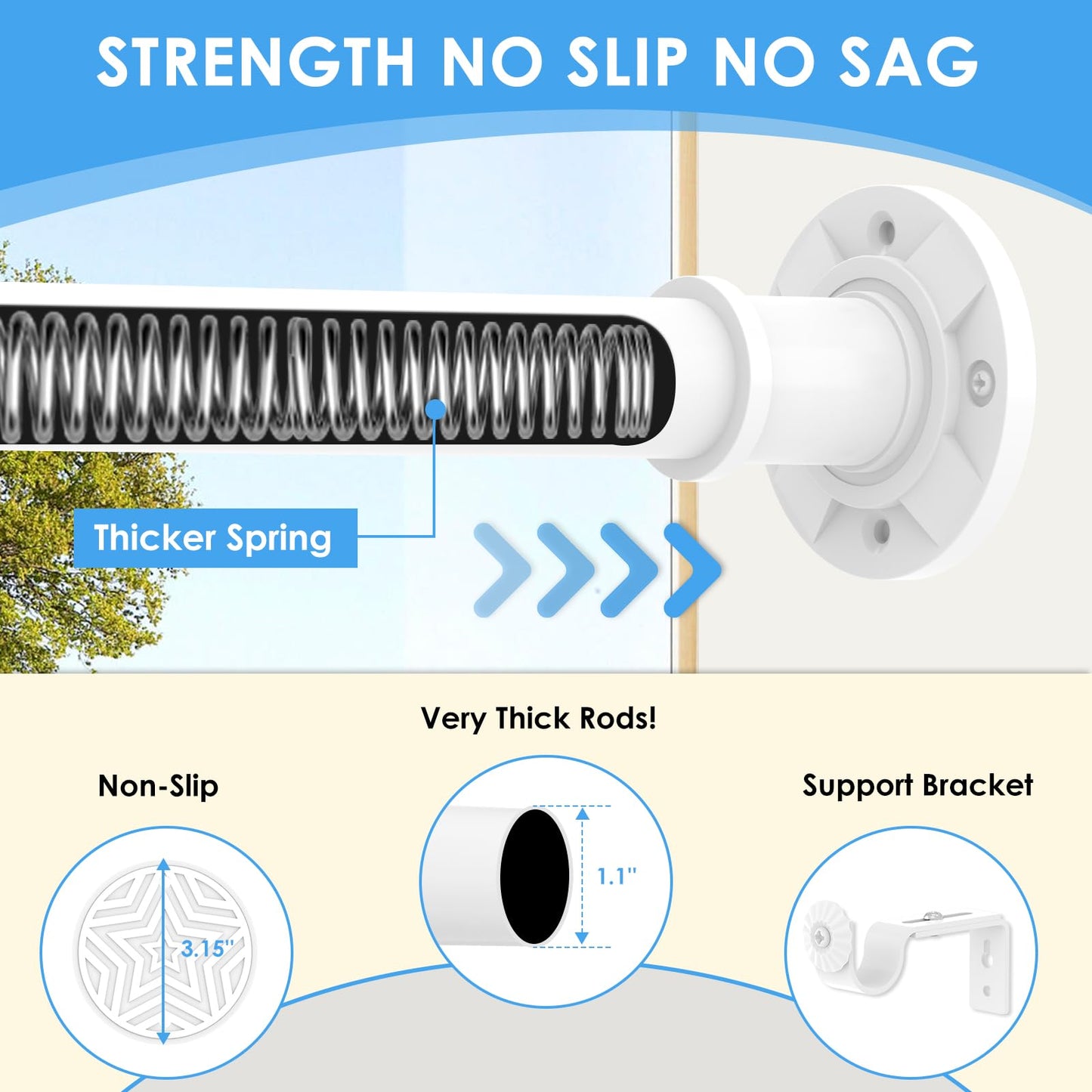 Tension Curtain Rod 31-88 inch White Shower Curtain Rods for Bathroom Adjustable Curtain Rods No Drilling for Windows Spring Rod for Closet Tension Or Screw Mount Easy Install Non Slip, No Rust