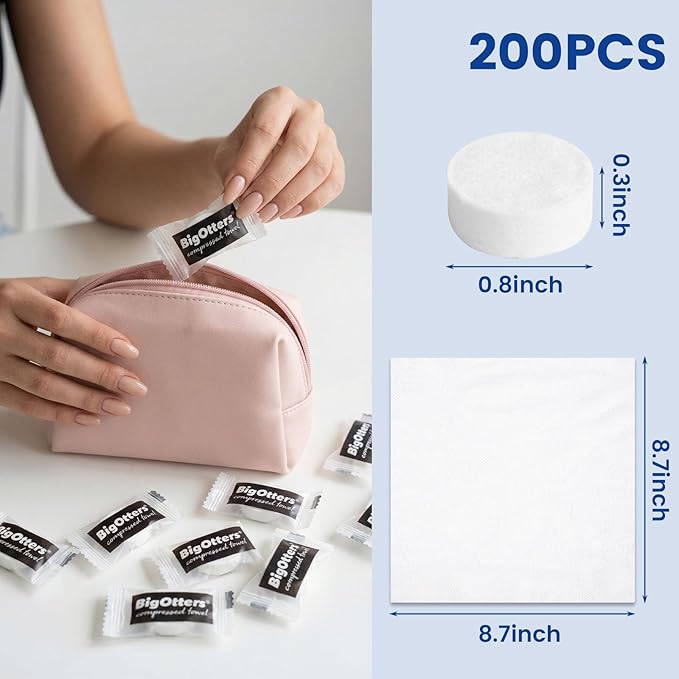 BigOtters 200PCS Compressed Towels, D isposable Face Towels