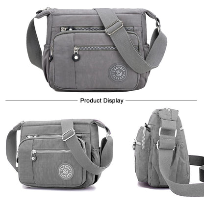 Womens Multi Pocket Casual Canvas Crossbody Bag Travel Purse Messenger Handbag for Shopping Hiking Daily Use (Gray)