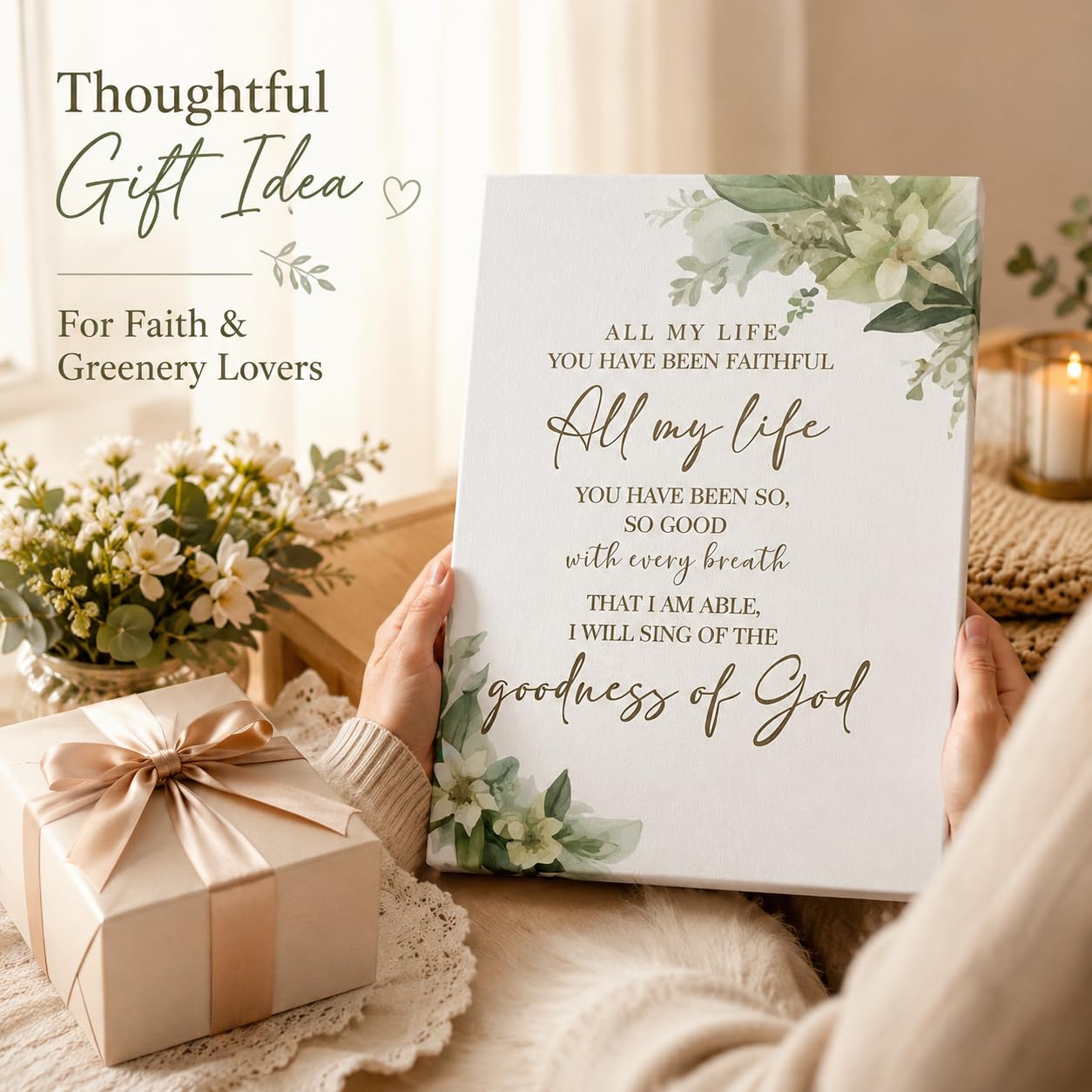 Goodness of God Bible Verse Canvas Wall Art, Christian Scripture Wall Decor, Inspirational Religious Framed Artwork for Living Room Bedroom Home Decoration 12x16 Inch