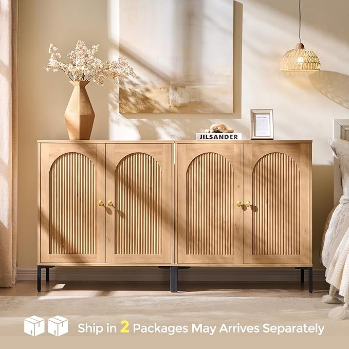 IFBUY Modern Sideboard Buffet Cabinet, 61.75" W Fluted Arched Buffet Cabinet