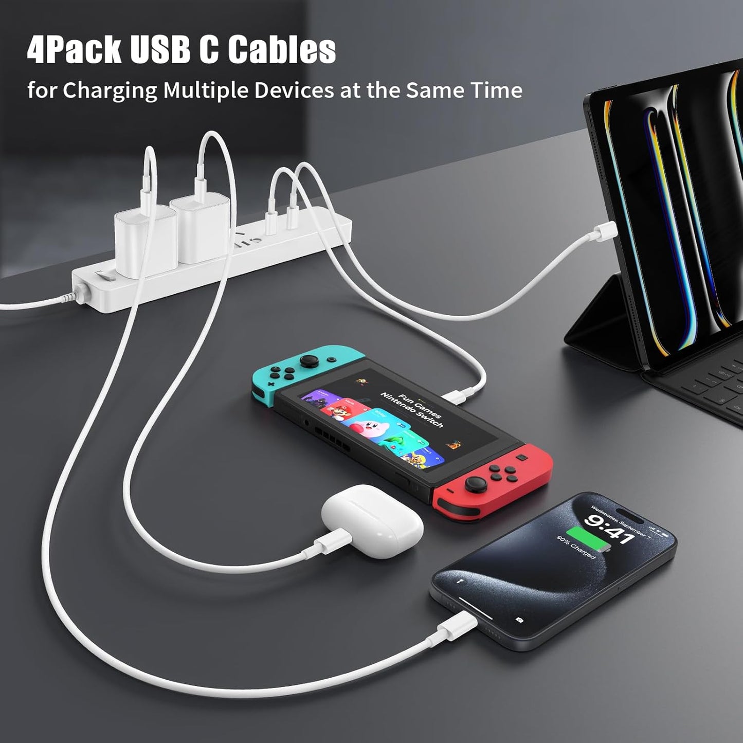 Essri USB C to USB C Cable 3FT for Apple iPhone 17 16 Charger Cord,4Pack 60W C to C Cable Fast Charging Wire for iPhone 16 15 Pro Plus Pro Max iPad Pro/Air MacBook Pro/Air,for Galaxy S24 S23 and More