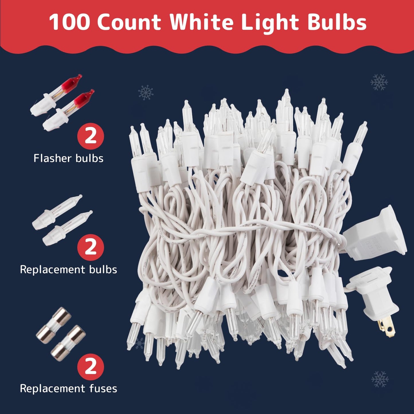 PREXTEX 100-Count Ultra Bright Christmas Lights - 20 ft Clear StringLights on White Wire - Incandescent Xmas TreeLights for Indoor and Outdoor Decorations