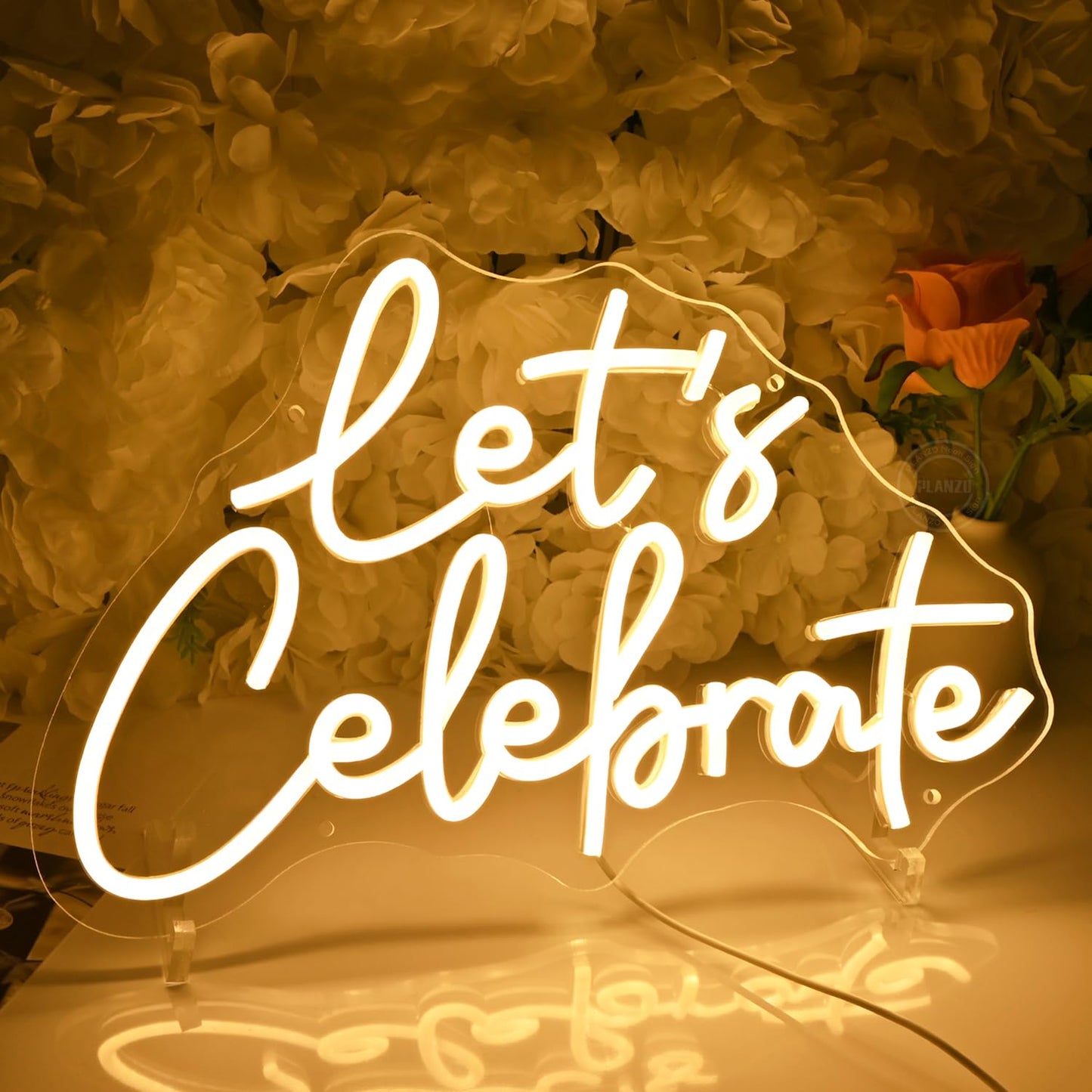 Planzo Let's Celebrate Led Neon Sign Light Wedding Gratuation Birthday Party Wall Sign Decor BackdropBedroom Bar Thanksgiving Christmas Banner USB 15.75" x 10.16"