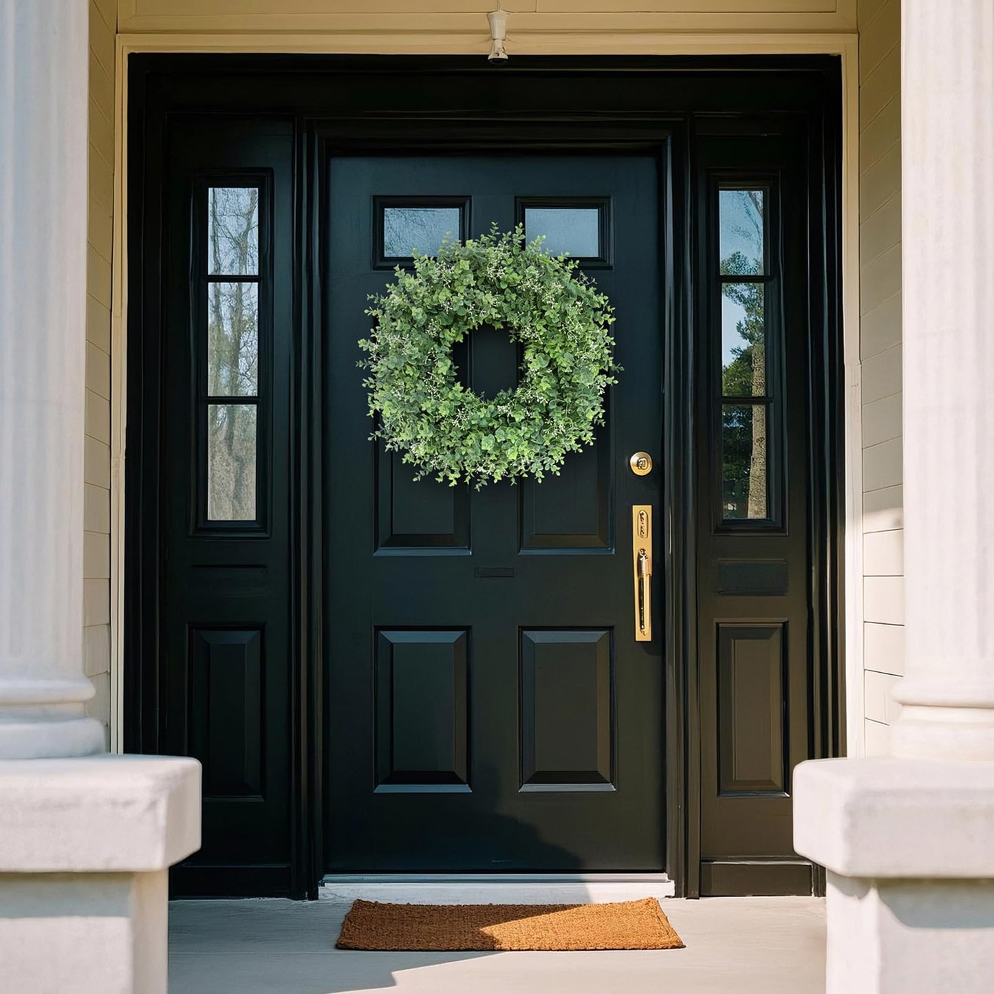 26'' Eucalyptus Wreath for Front Door - Large Artificial Eucalyptus Leaves with White Seeds Greenery Outdoor Wreath for Porch,Window,Farmhouse,Home,Hanging Decor- Spring, Summer, All Seasons (Green) ﻿