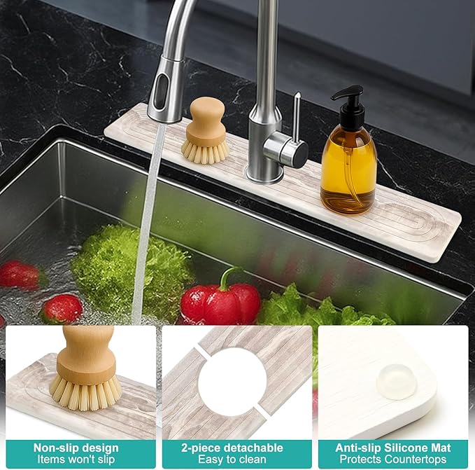 Large Stone Faucet Mat for Kitchen Sink Water Catcher Diatomite Quick Dry Stone