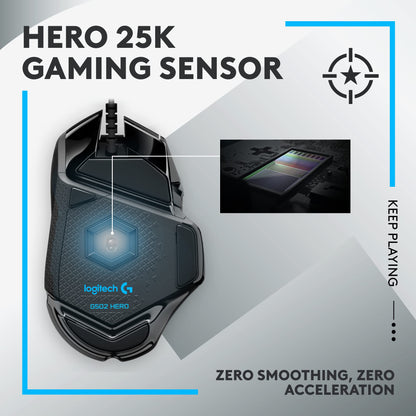 Logitech G502 Lightspeed Wireless Gaming Mouse with Hero 25K Sensor, PowerPlay Compatible, Tunable Weights and Lightsync RGB - Black