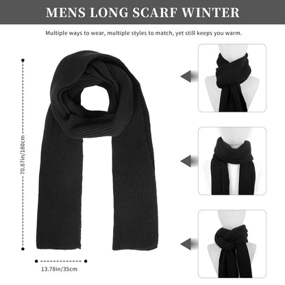 Winter Beanie Hats for Men Long Neck Scarf and Touchscreen Gloves Set with Fleece Lined Skull Caps Gifts for Men Black