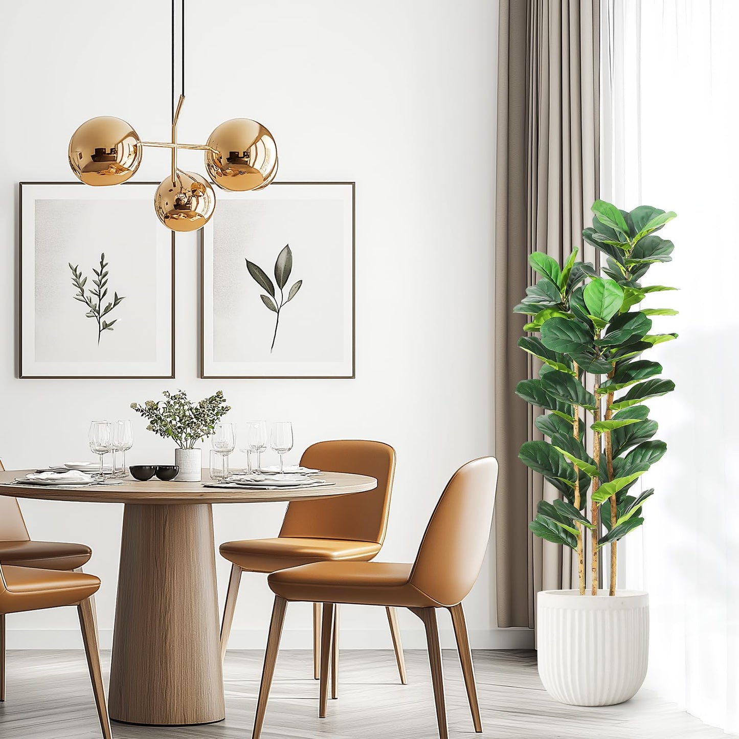 Garvee Artificial Fiddle Leaf Fig Tree with White Planter, 5 ft Tall Fake Plant with Natural Wood Trunk, Faux Ficus Tree Potted Moss for Home Office Living Room Decor