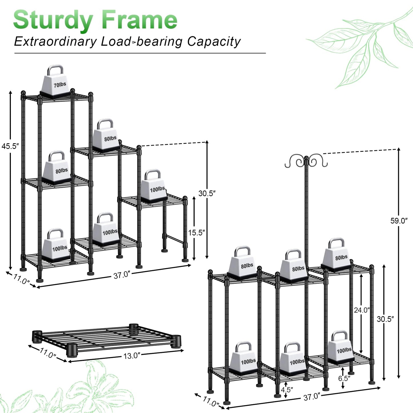 CYXPHION Plant Stand Indoor Outdoor, Heavy Duty Metal Waterproof 6 Tiered Plant Shelf for Multiple Flower Planter Holder Rack, Black - C6