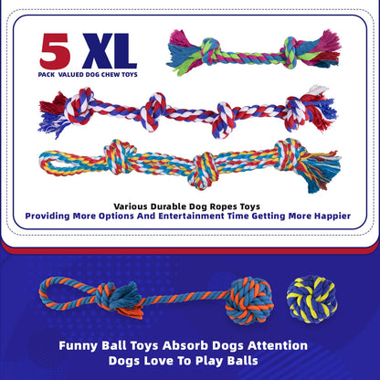LARGE Dog Rope Toys (Extremely Durable and Strong) For Large And Medium Dog - EXTRA LARGE DOG TOYS For Aggressive CHEWERS - NEARLY INDESTRUCTIBLE - Sturdy Rope - Tug Of War Rope for Teething (5PCS)