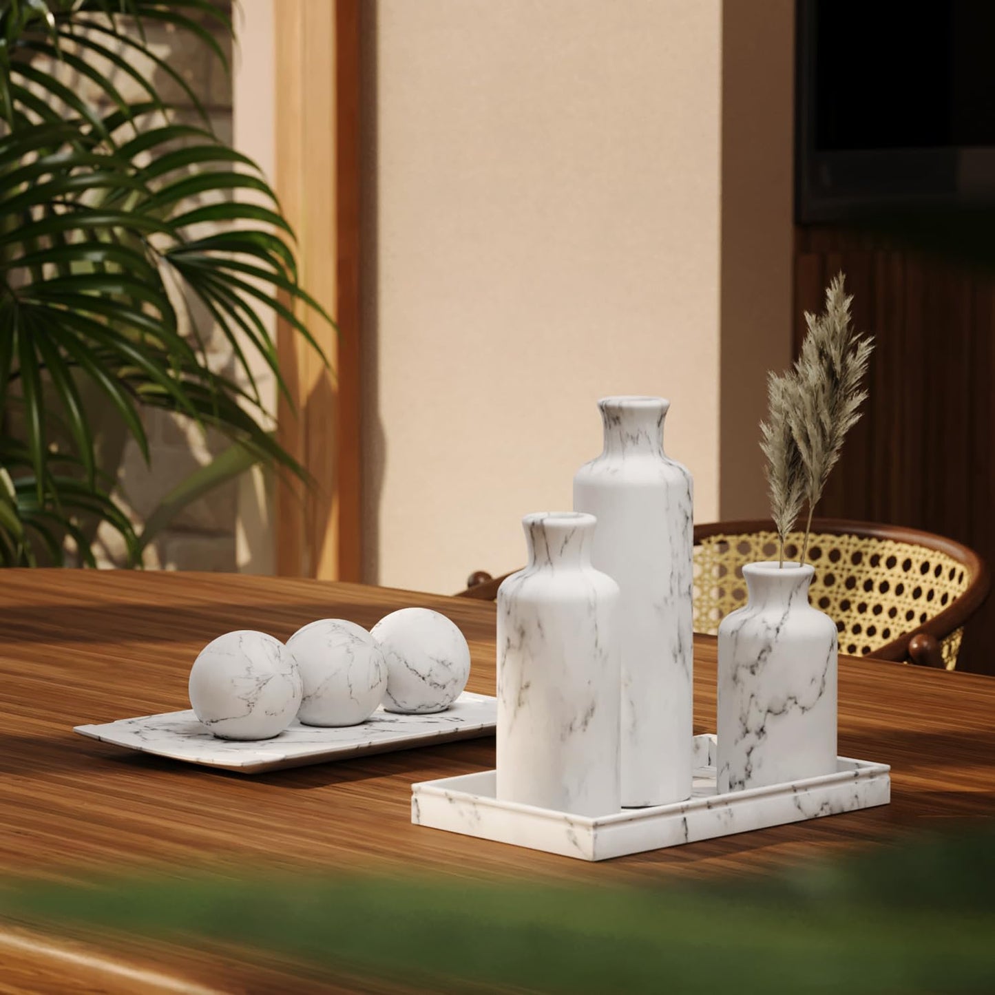 Creative Scents White Marble Look Vases Home Decor - Vase Set of 3 - Perfect for Holding Pampas Grass, Dried/Fresh Flowers, Vases for Your Kitchen, Bedroom, Office, Living/Dining Room, or Shelf Decor