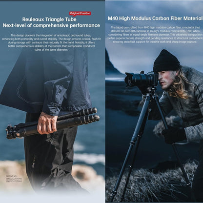 Falcam TreeRoot F38 Pro Carbon Fiber Tripod, 61" Quick Lock Travel Tripod with 360° Ball Head, 5kg Load, F22 Interfaces, 1/4" Screw, Carry Strap Holes for DSLR, Mirrorless, and Video Cameras