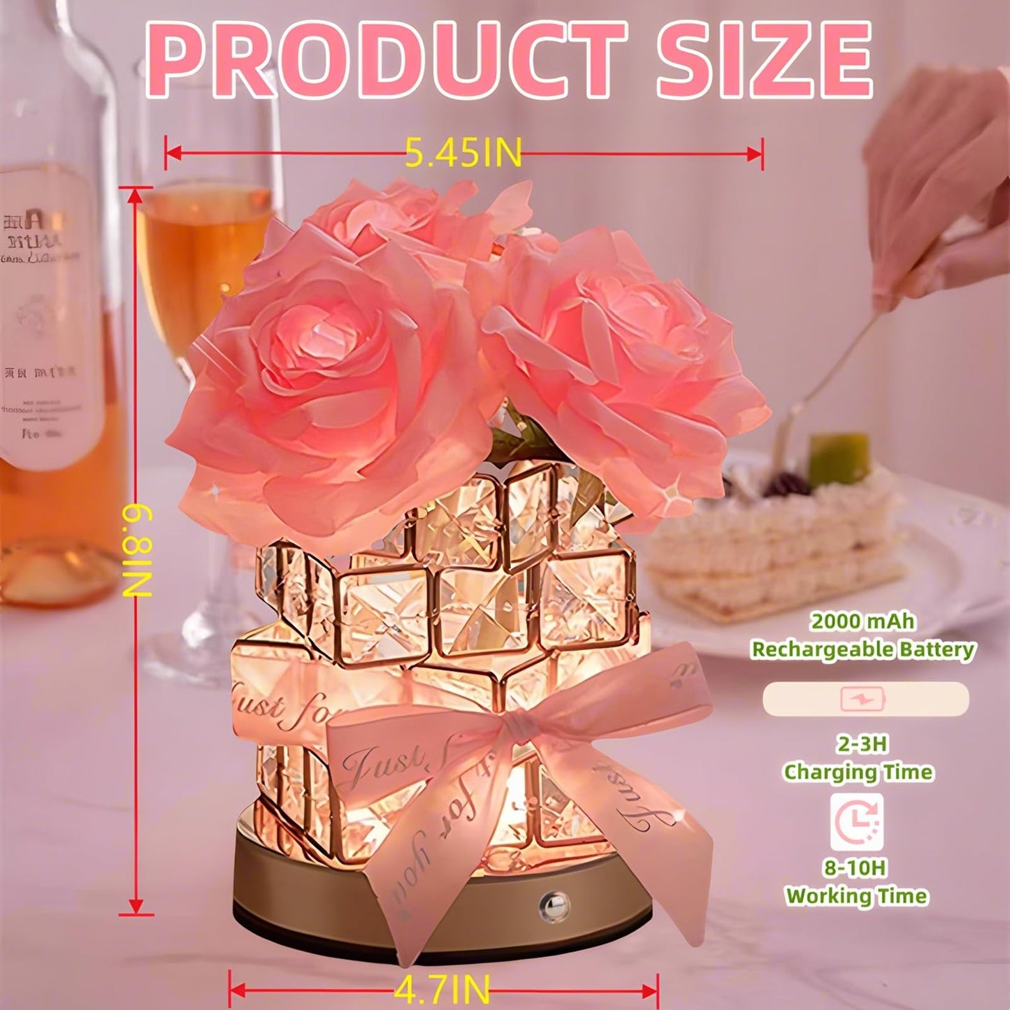Rose Flower Lamp,Rose Gifts for Women Mother,Rechargeable Cordless Touch Small Flowers Night Light,3-Colour Stepless Dimming Crystal Bedside Lamps,Birthday Gifts for Mom Wife Girlfriend Home Decor