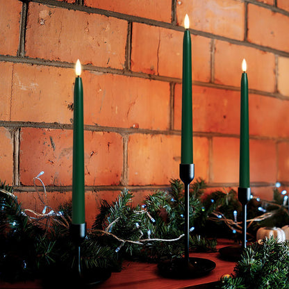 Stmarry Green Flameless Taper Candles with Remote Control - 11 Inch LED Candlesticks Battery Operated, Realistic 3D Flame with Wick, Timer, Christmas Decor - Set of 6