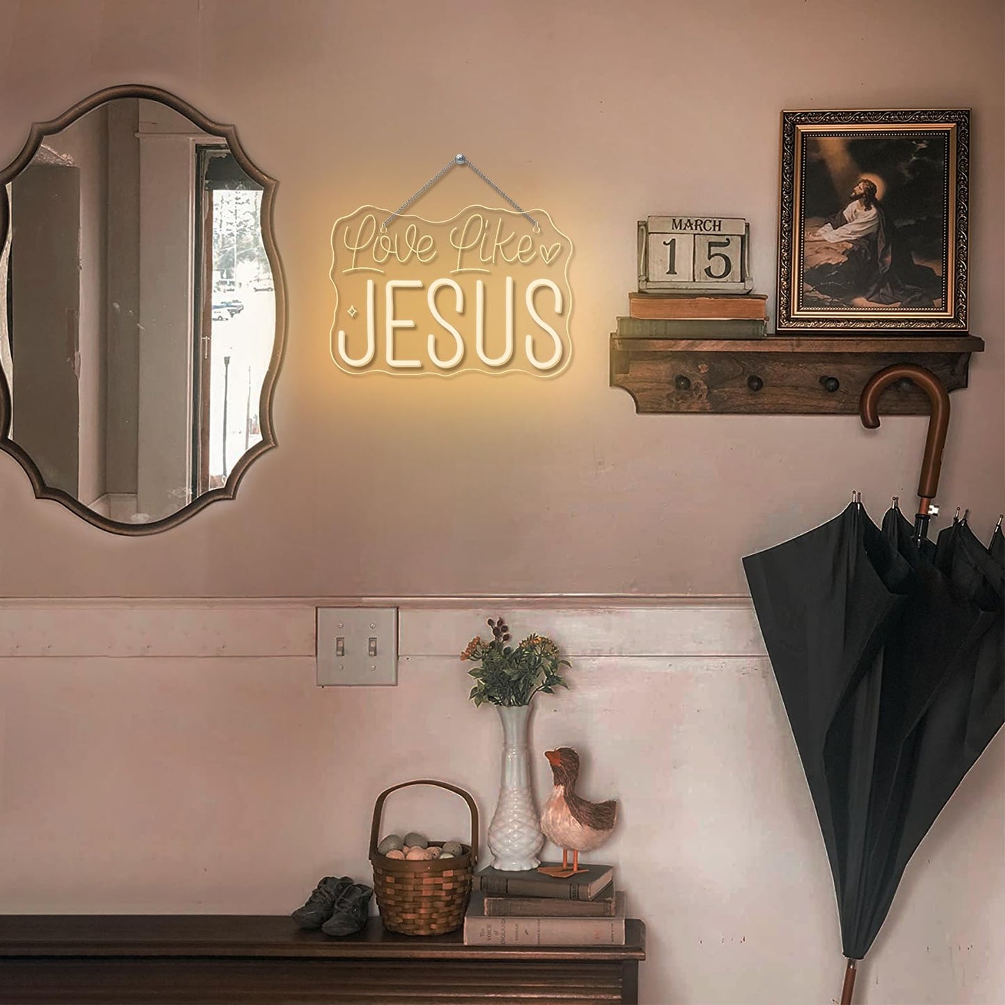 Horseneon Love Like JESUS Neon Sign - Scripture LED Wall Decor for Churches, Home Altars & Christian Gifts, USB-Powered Adjustable Brightness, Faith-Based Lighting