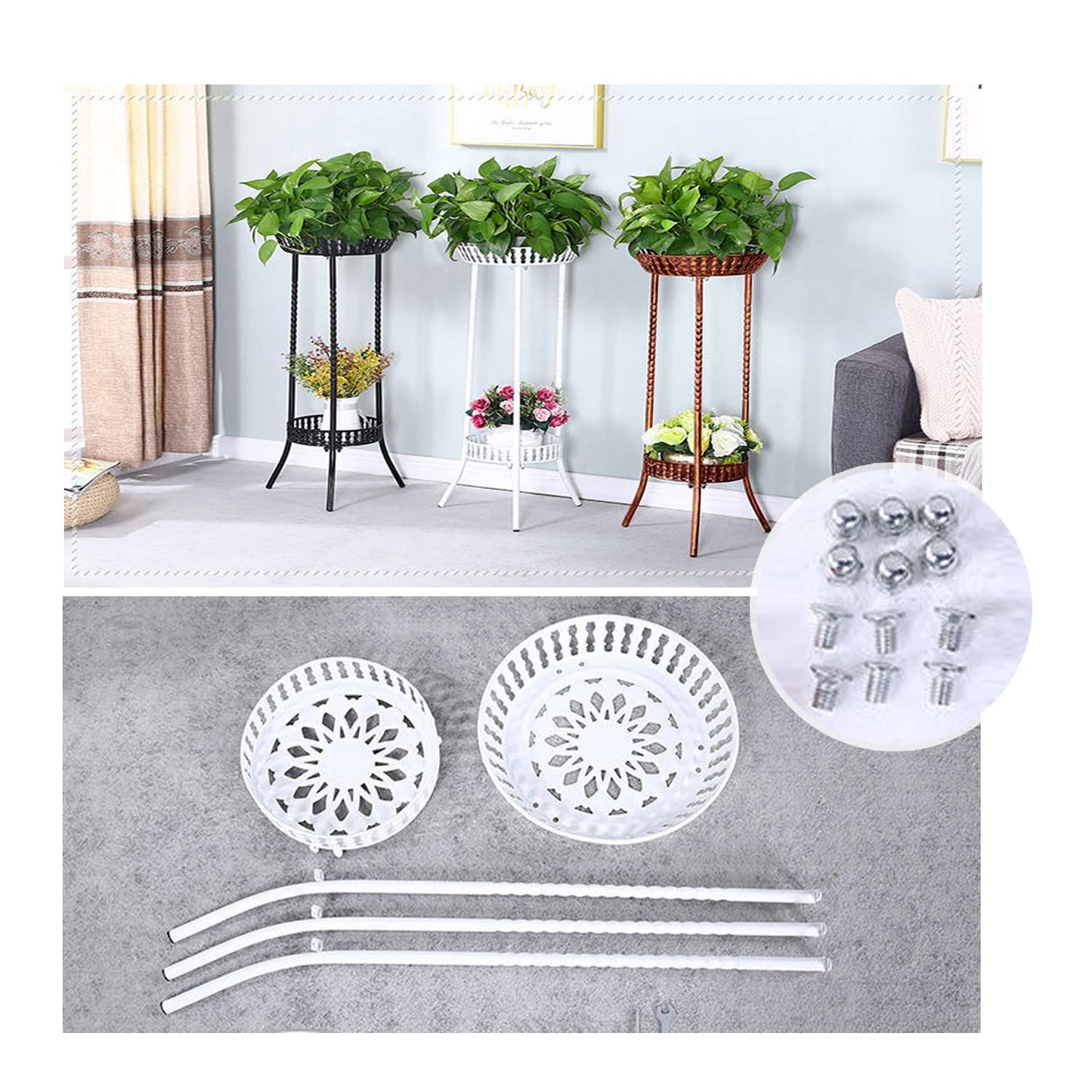 YANMENG Metal Iron High Plant Stand Indoor Outdoor, Sturdy Planter Stand, Corner Display Shelf, Weight Capacity 50 lbs(32in, Black)