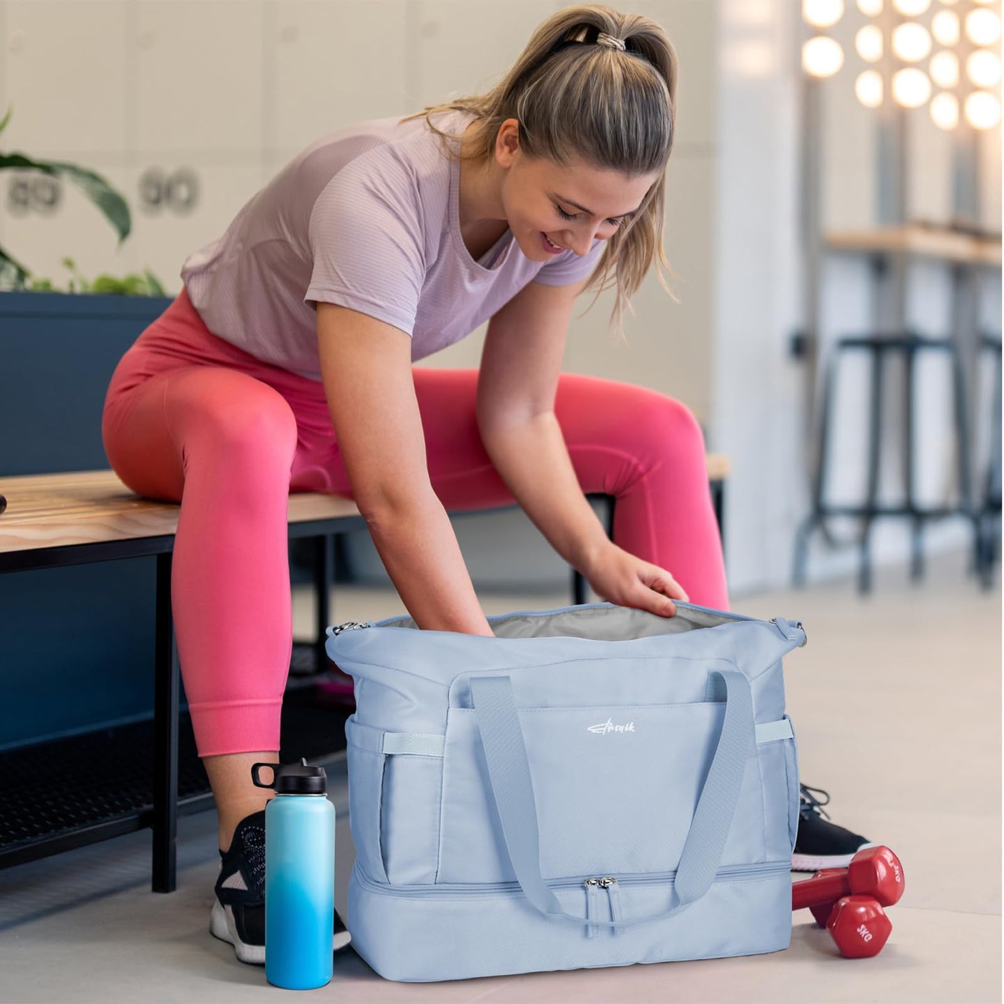 ETRONIK Gym Bag for Women, Personal Item Travel Bag with Shoes Compartment, Weekender Overnight Duffel Bag with Wet Pocket, Carry On Bag for Women, Travel, Gym, Weekend
