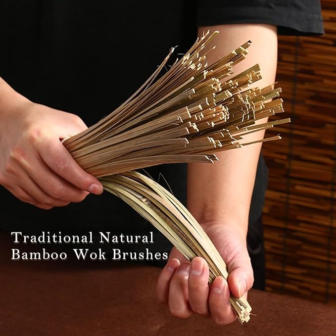 12-Inch Bamboo Wok Brush, Flat Brush, Kitchen Cleaning Brushes