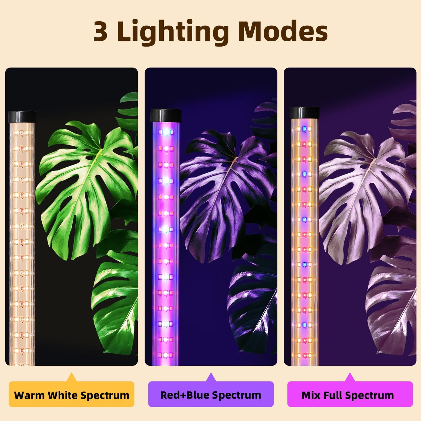 Standing Grow Light for Indoor Plants with Timer,42W Full Spectrum Vertical Grow Lights for Indoor Plants,4FT T8 243LED Plant Lights for Indoor Growing with On/Off Timer Function, 2 Pack