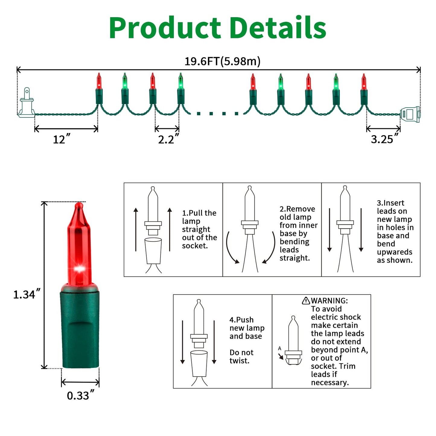 LAMPHOME Super-Bright Extendable Christmas Lights Decoration 100 Lights 19.6ft UL Certified Mini Bulb String Lights for Outdoor Christmas Tree Garden Party Patio Garland Decor (Red+Green)