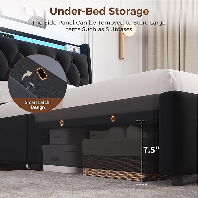 Twin LED Velvet Bed Frame with 2 Storage Drawers&Hidden Headboard, Upholstered