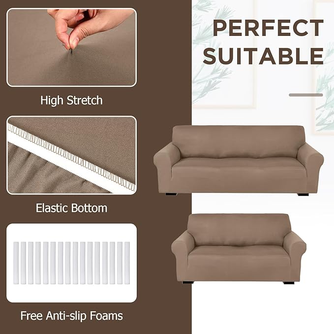 Peryiter 2 Pcs Sofa Covers Couch and Loveseat Covers Set Stretch Sofa Slipcover