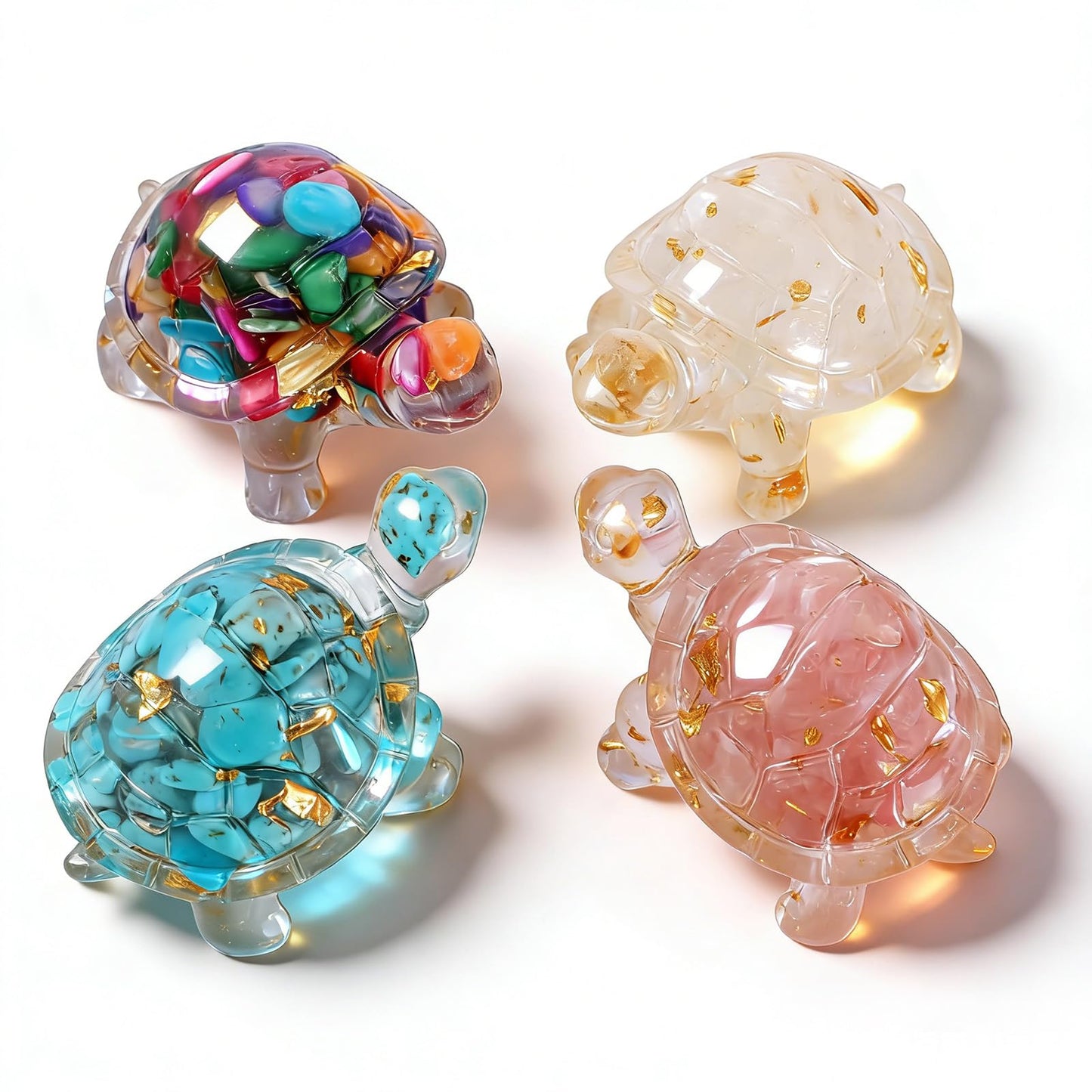 EupHHonycs 4Pcs Crystal Turtle Mini Handmade Crystal Turtle Sea Mini Resin Turtles for Home Office Fish Tank Colorful Healing Crystals Animal Statue Desk Shelf or Meditation Space