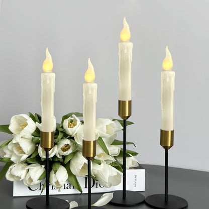FCMSHAMD Ivory White Flameless Short Taper Candles, Real Wax Hand Dipped LED Battery Operated with Remote, Flickering Flame Lights for Festival Home Décor, 6.7 Inch Primitive Flameless Candles, 4PCS