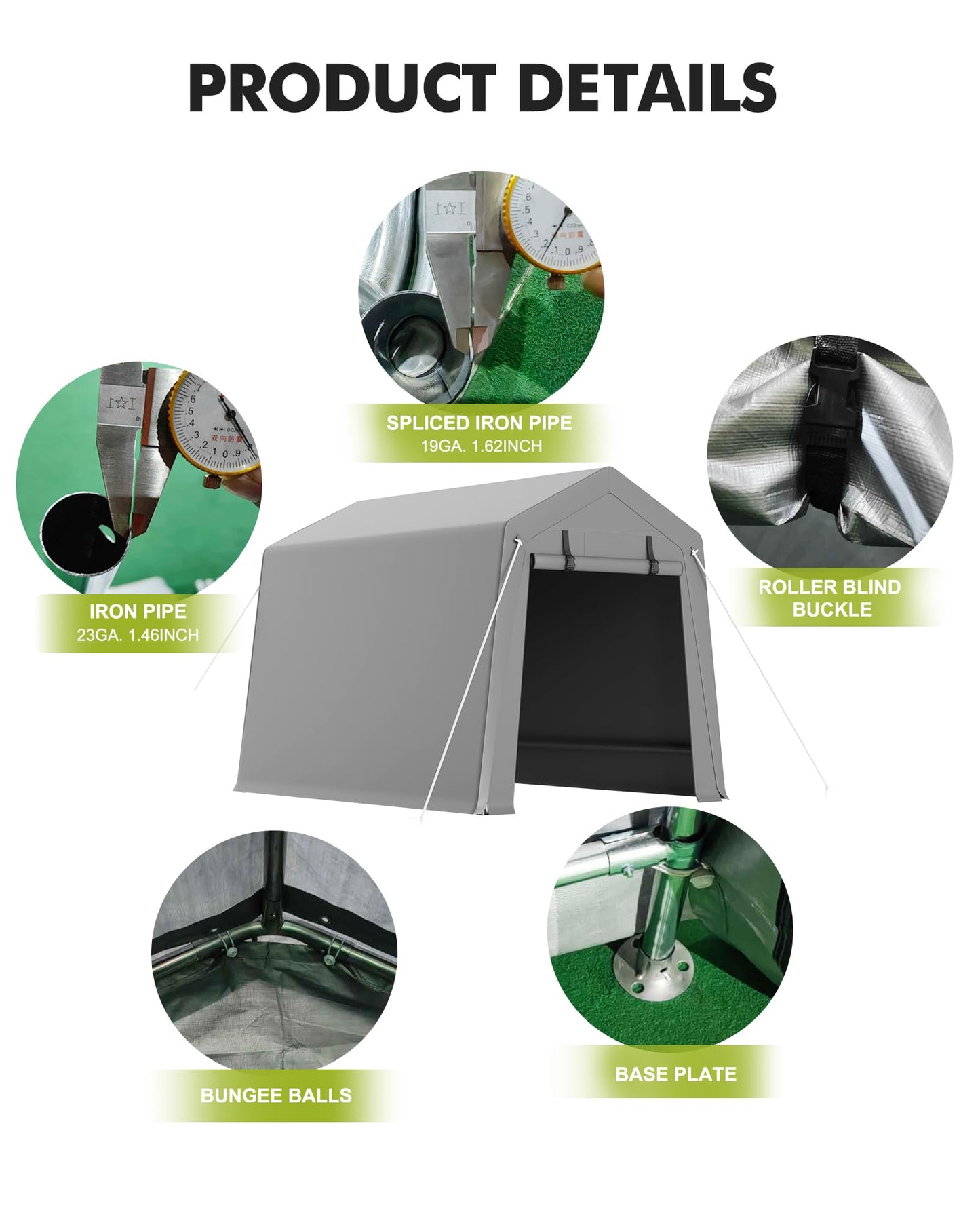 6x8 FT Portable Carport Storage Shed Tent – Heavy Duty Waterproof & UV-Resistant Motorcycle Tent with Roll-Up Zipper Doors, Steel Frame Shelter for Bike, Outdoor Tools & Equipment, Grey