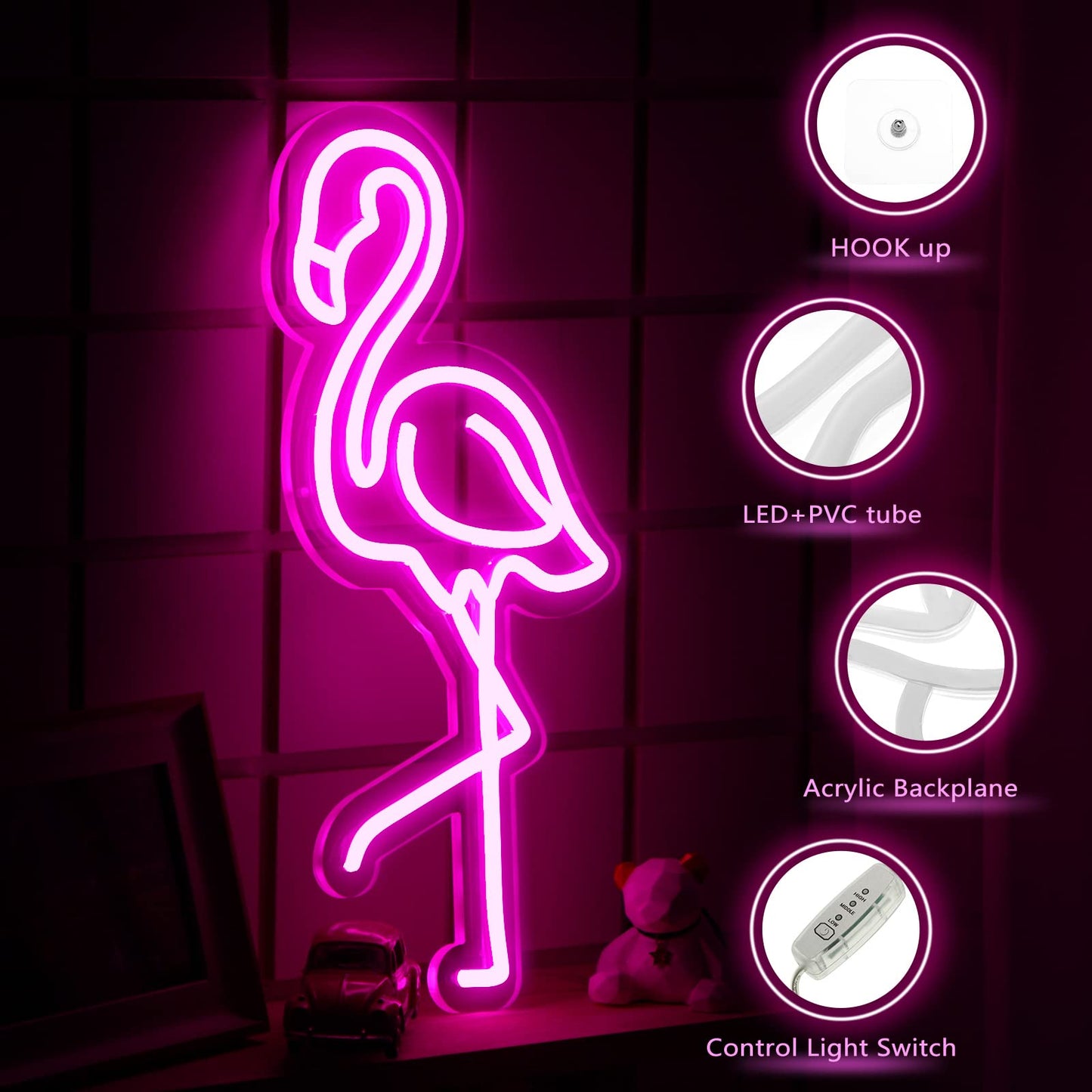 ROCEEI Tropical Flamingo LED Neon Sign Neon USB Powered Lights Sign Wall Art Gifts for Christmas Room Kids Bedroom Birthday Party Bar Decor