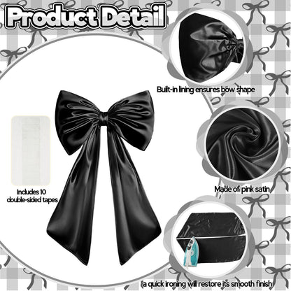 Froova Black Bow Decor, 40 x 24 Inches Large Big Black Bow Party Decorations for Backdrop Birthday Wedding Bride, Huge Satin Ribbon Tie Hanging Wall Decor for Her (Satin, Internal Stability Layer)
