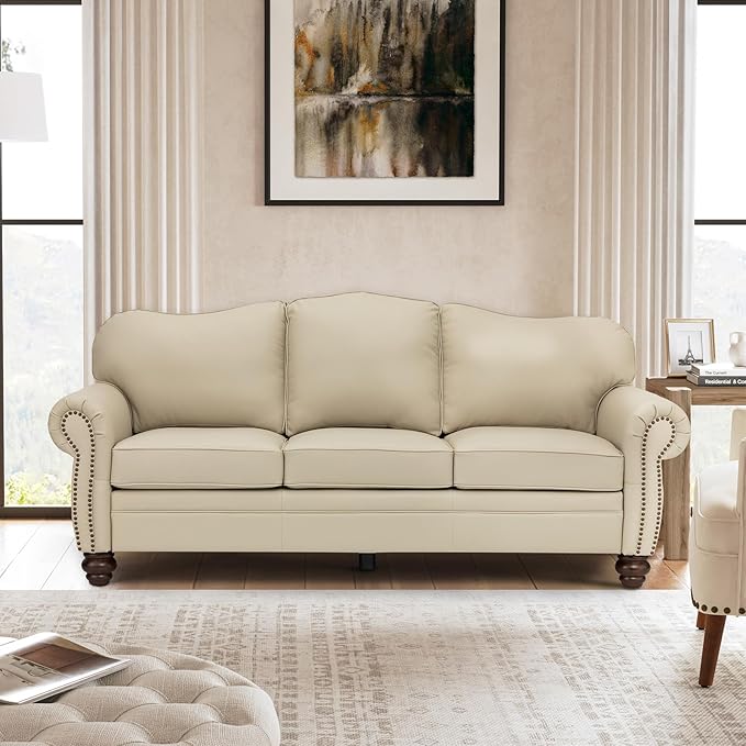 81" Genuine Leather Sofa, Classic 3-Seater Couchs