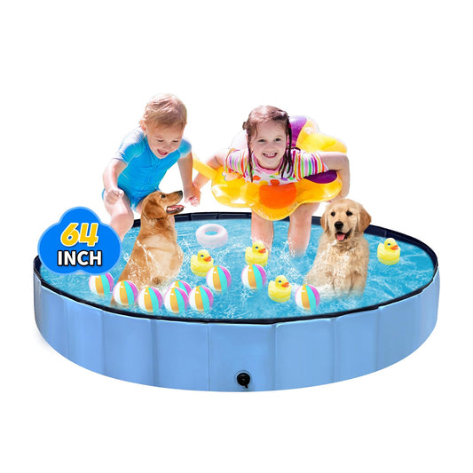 Thecvia Dog Pool for Large Dogs Foldable Kiddie Pool Hard Plastic for Toddlers 1-3, Pets Bath Tub Portable Kids Pool for Backyard Outdoor Play Pool for Doggie Kitty 64x12 inches