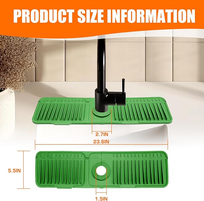 Green 24" Button Style Faucet Drip Catcher – Silicone Faucet Mat