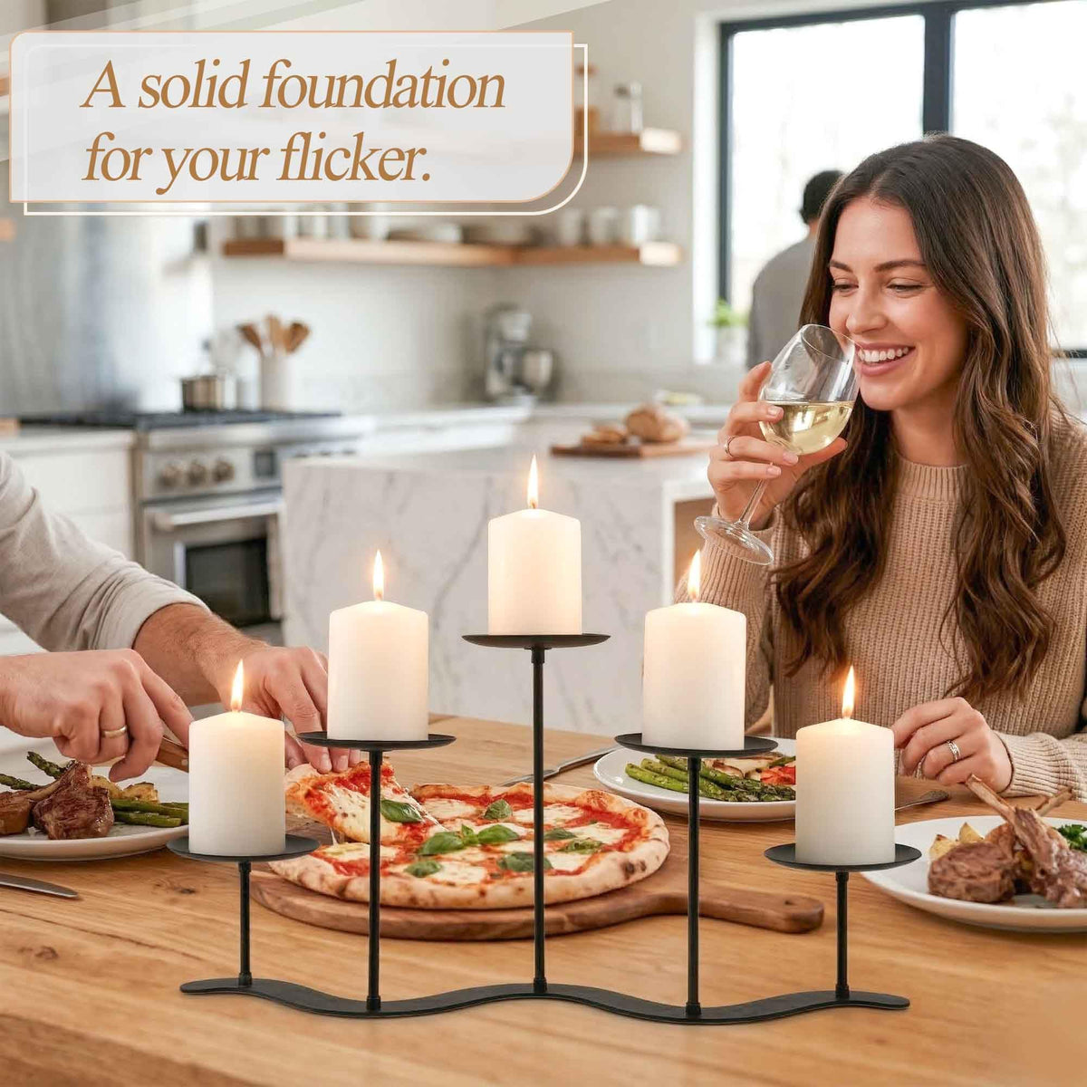 Fireplace Candle Holder for Home Decor: 17 inch Candle Stand for Indoor Dining Living Room - Black Metal Pillar Candelabra for Outdoor Wedding Party - Advent Halloween Christmas