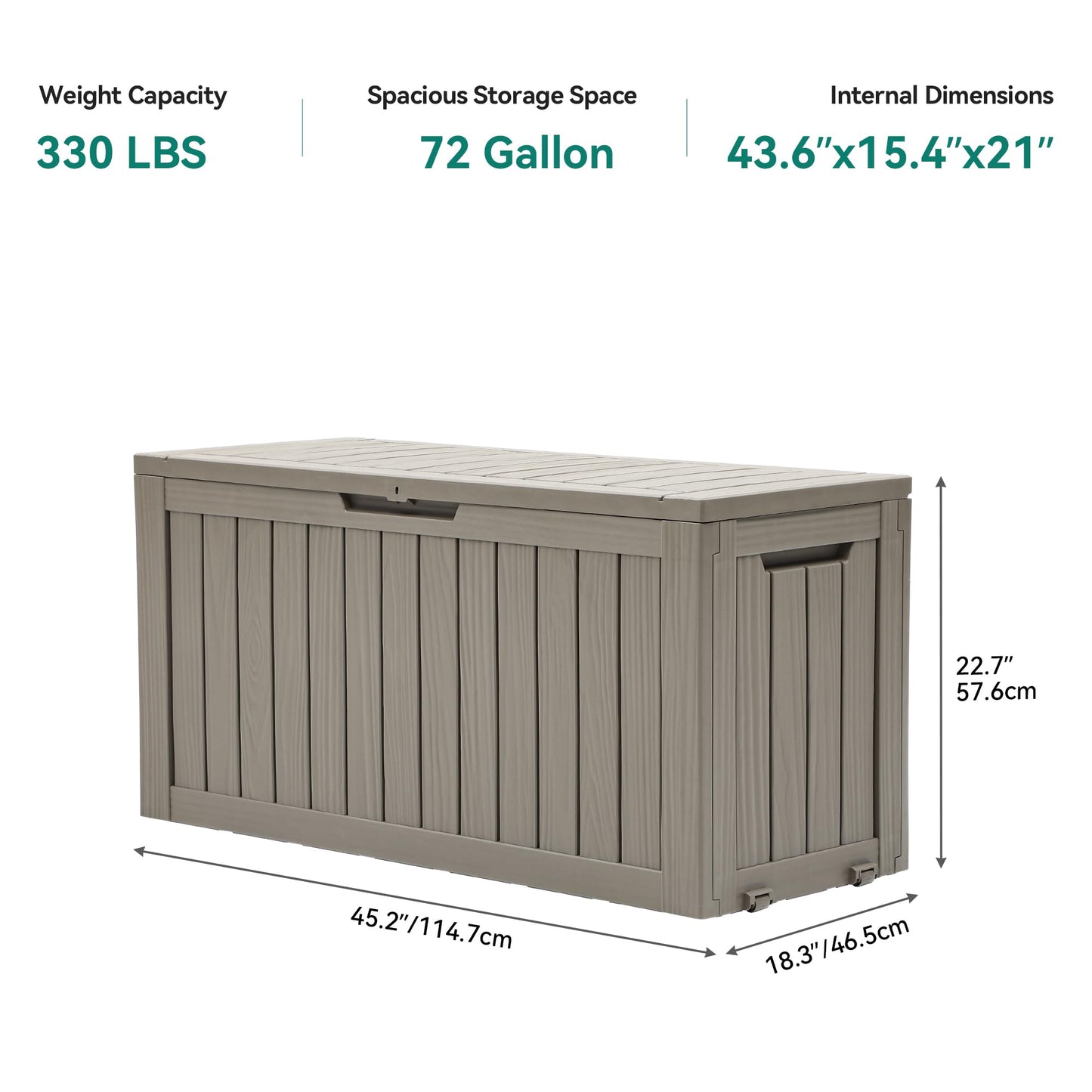 YITAHOME 72 Gallon Outdoor Storage Box w/Wheels, Resin Deck Box Indoor & Outdoor Patio Storage Box for Throw Pillows, Athletic Gear, Yard Implements (Light Brown)