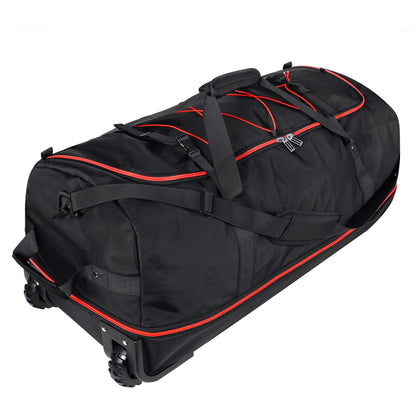 Bagenerous 110L/140L Expandable Soft-Sided Foldable Duffle Bag with 2 Rubber Wheels,Packable 32” Rolling Carry-On with Multi-Pockets & Compartments,Black Red