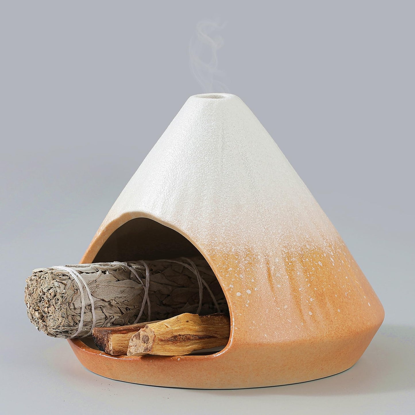 Reyife Chiminea Palo Santo Holder Sage Burner, Ceramic Incense Holder for Burning Sage Smudge Sticks and Palo Santo, Smudge Bowl for Yoga, Meditation, and Energy Cleansing (Orange)