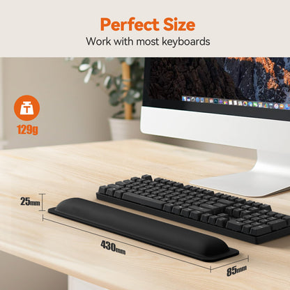 TECKNET Wrist Rest for Computer Keyboard, Thicken Memory Foam Wrist Support Pad for Keyboard, Ergonomic Palm Rest for Pain Relief, Anti-Slip Rubber Base, 17x3.3 in, 1 inch (25mm), Black