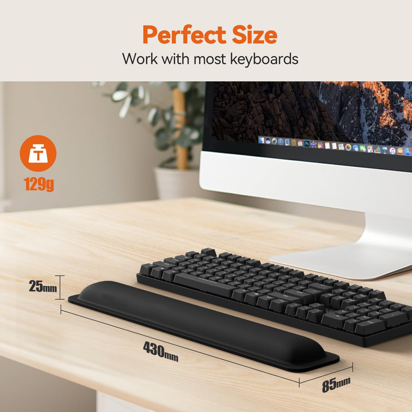 TECKNET Wrist Rest for Computer Keyboard, Thicken Memory Foam Wrist Support Pad for Keyboard, Ergonomic Palm Rest for Pain Relief, Anti-Slip Rubber Base, 17x3.3 in, 1 inch (25mm), Black