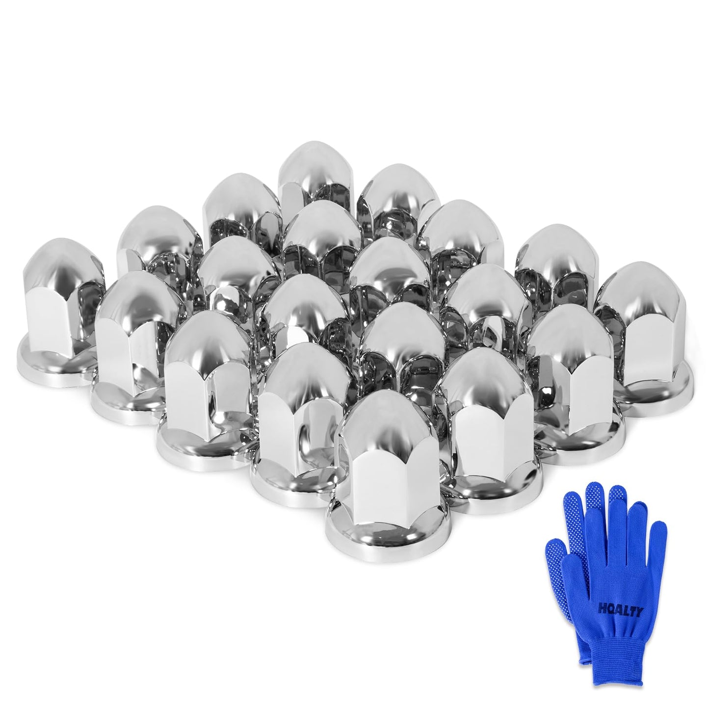 HQALTY 20Pcs Lug Nut Covers 33mm Bullet Flanged ABS Chrome Plastic Anti-Rust Push-on Nut Covers for Semi Trucks