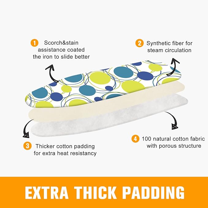Ironing Board Cover and Pad, Standard Size 12" x 42" Iron Board Replacement