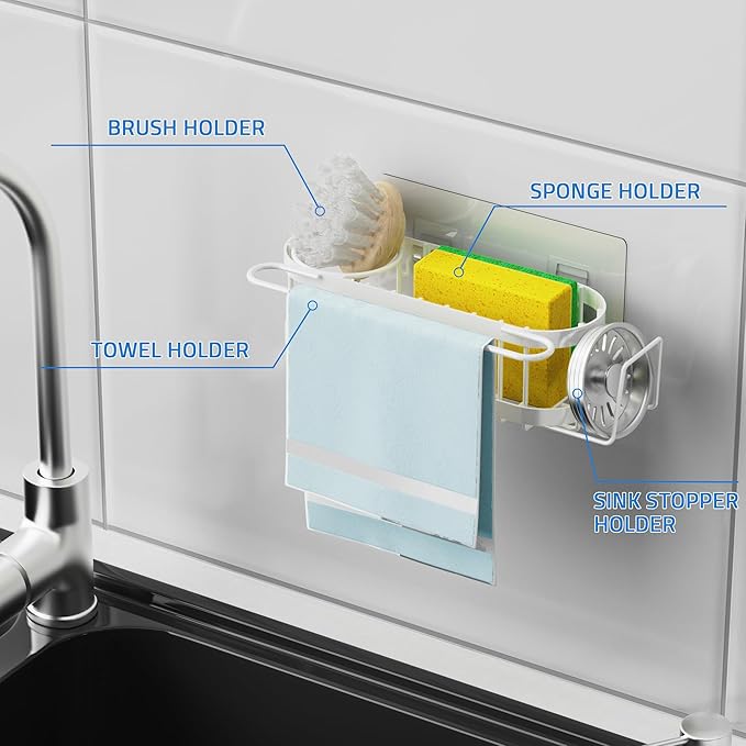 Cisily Kitchen Sink Caddy Sponge Holder in The Sink, Stainless Steel Kitchen