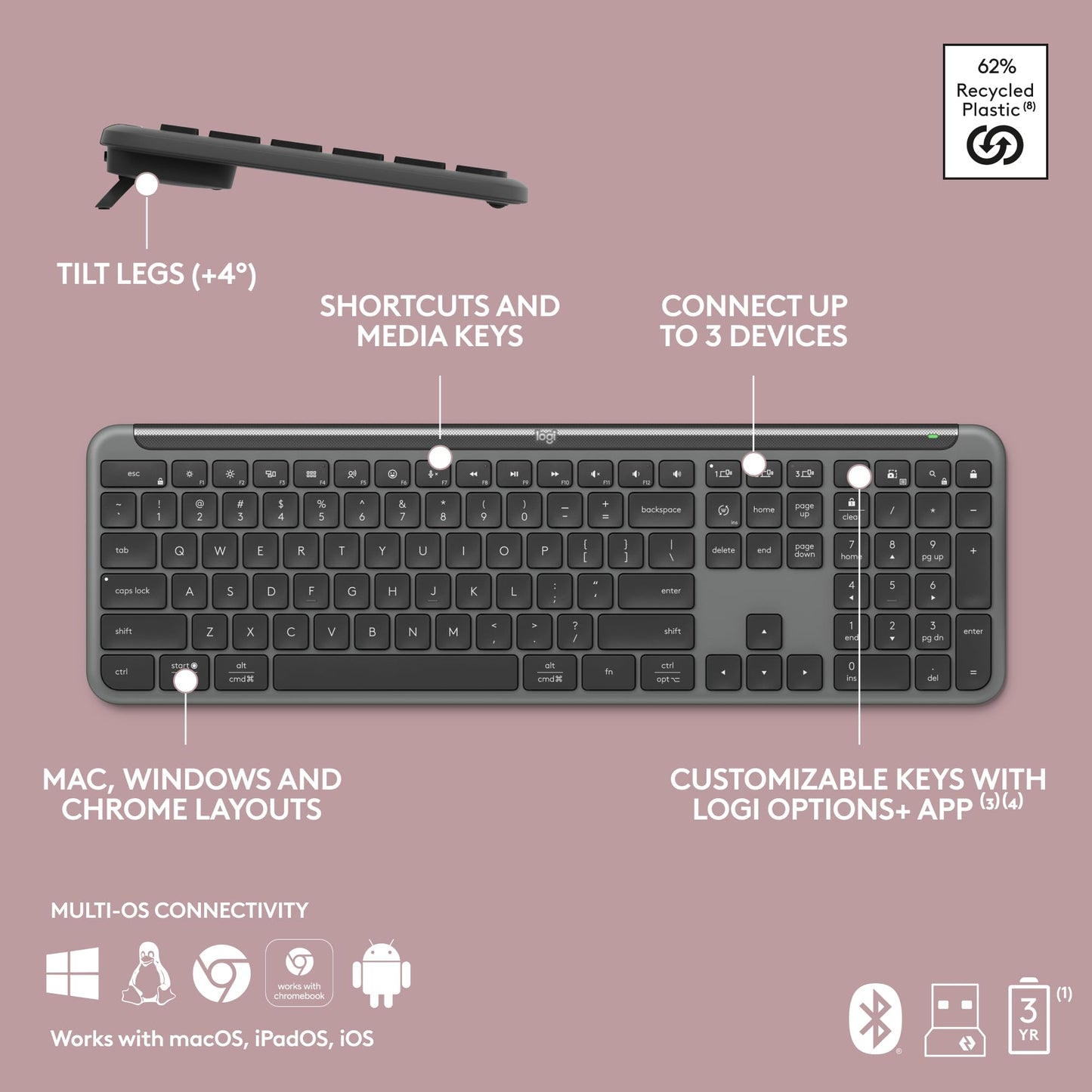 Logitech Signature Slim K950 Wireless Keyboard, Sleek Design, Switch Typing Between Devices, Quiet Typing, Bluetooth, Multi-OS, Windows, Mac, Chrome - Graphite