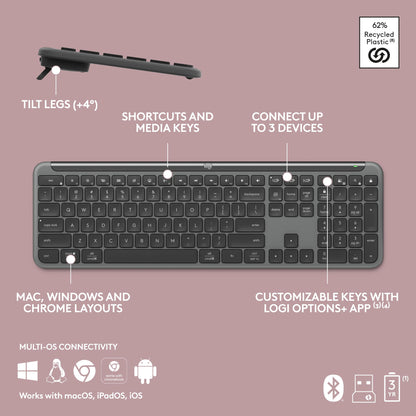 Logitech Signature Slim K950 Wireless Keyboard, Sleek Design, Switch Typing Between Devices, Quiet Typing, Bluetooth, Multi-OS, Windows, Mac, Chrome - Graphite