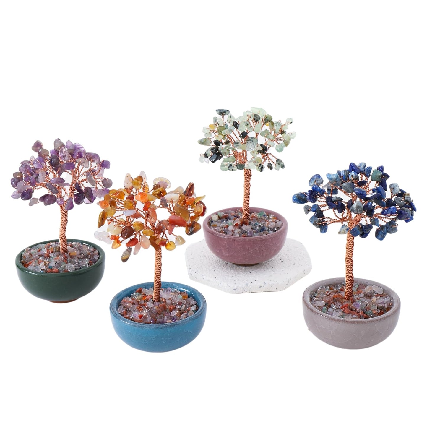 1PC Natural Prehnite Crystal Tree Handmade Wire Life Small Bowl Flowerpot Base Reiki Healing Feng Shui Mineral Specimen Tabletop Ornaments