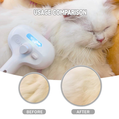 Spray Cat Pet Grooming Brush with Water Sprayer - Hair Removal Comb for Cats and Dogs, White Shedding and Bath Brush with Steam Release