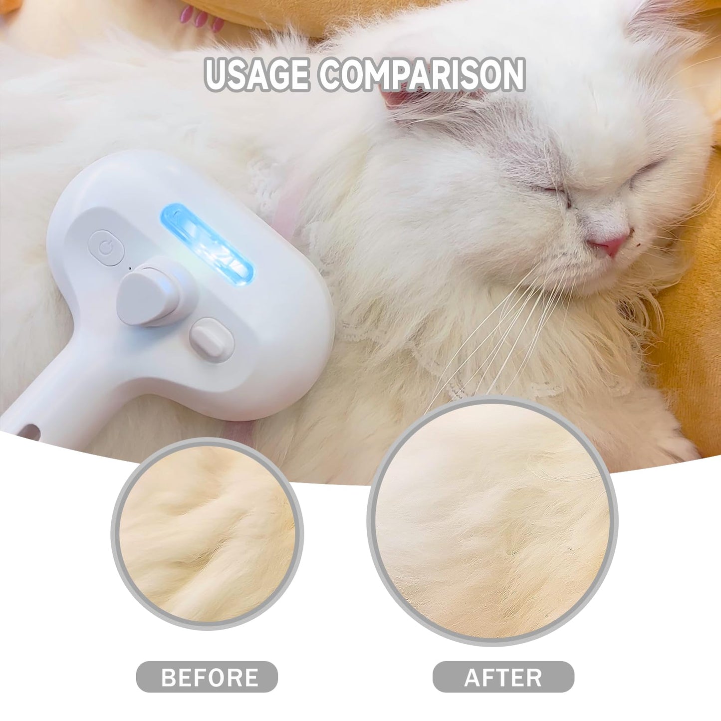 Spray Cat Pet Grooming Brush with Water Sprayer - Hair Removal Comb for Cats and Dogs, White Shedding and Bath Brush with Steam Release
